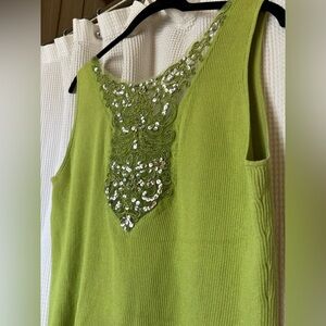 Embellished Lime Green Ribbed Tank Top
